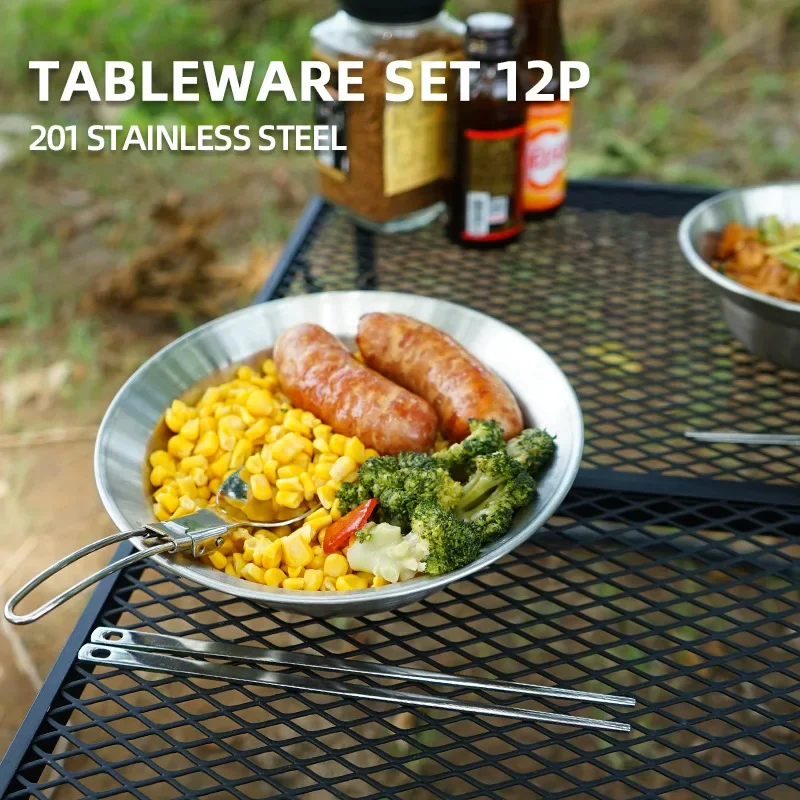 Camping Cooking Dining Set - Ensemble de vaisselle portable 12 pièces